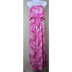 Japna Strapless Maxi Dress Pink Tie Dye Ruffle Tassel Women’s S Excellent